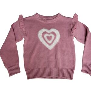 Epic Threads Girls 4T Pink Ruffle Sleeve Heart Sweater NWT Valentine's